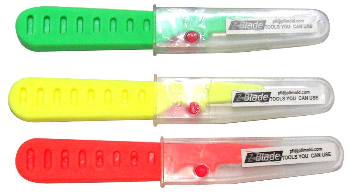 Cuchilla para desollar PFI Z-Blade acero y plastico de colores, descartable.