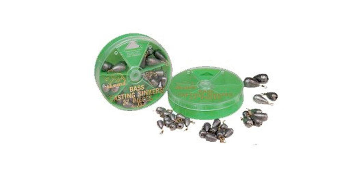 Plomos para Pesca OKUMA S-150 Peras c/Sacavuelta en cajita de plástico, x 27 unds.