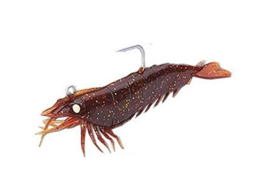 Señuelo para pesca TSUNAMI Holographic Shrimp HS3-3-66 Silicona Pack x 3 unidades Rootbeer Gold Glitter
