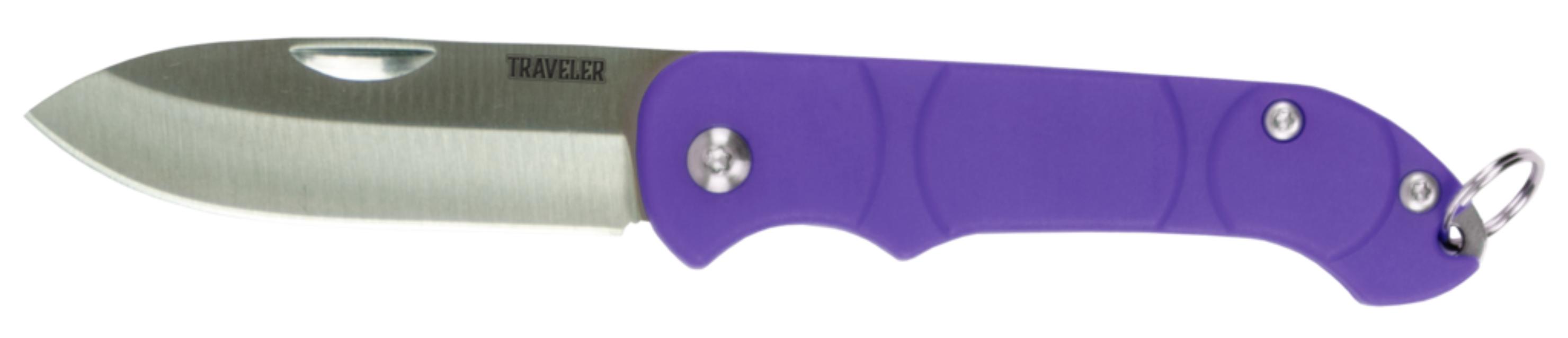 Navaja ONTARIO OKC-Traveler (8901PUR) cacha morada polimer largo 5.5" hoja lisa redonda inox. de 2.3", c/. aro