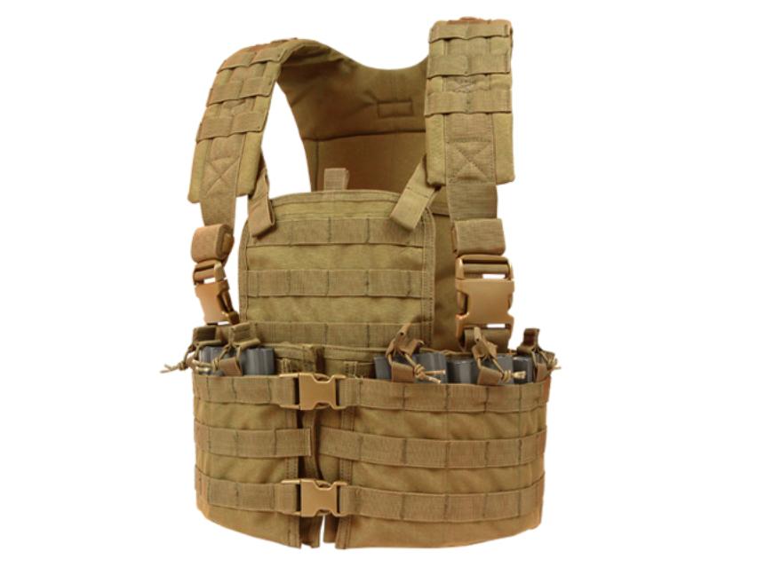 Conjunto modular de pecho Condor Chest rig + hyd (CS-498) color MARRÓN COYOTE 9 compartimentos 6 portacargadores porta vejiga