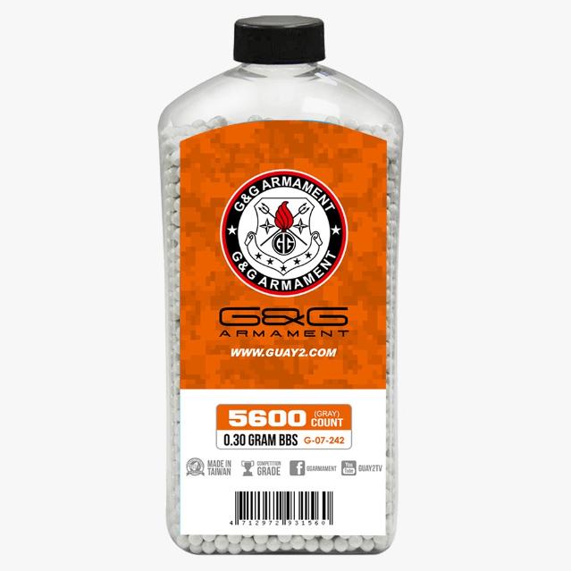 Bolitas de PVC, en botella G&G Armament 0.30 gr (G-07-242) 6mm color gris 5,600 BBs aprox para réplicas de airsoft.